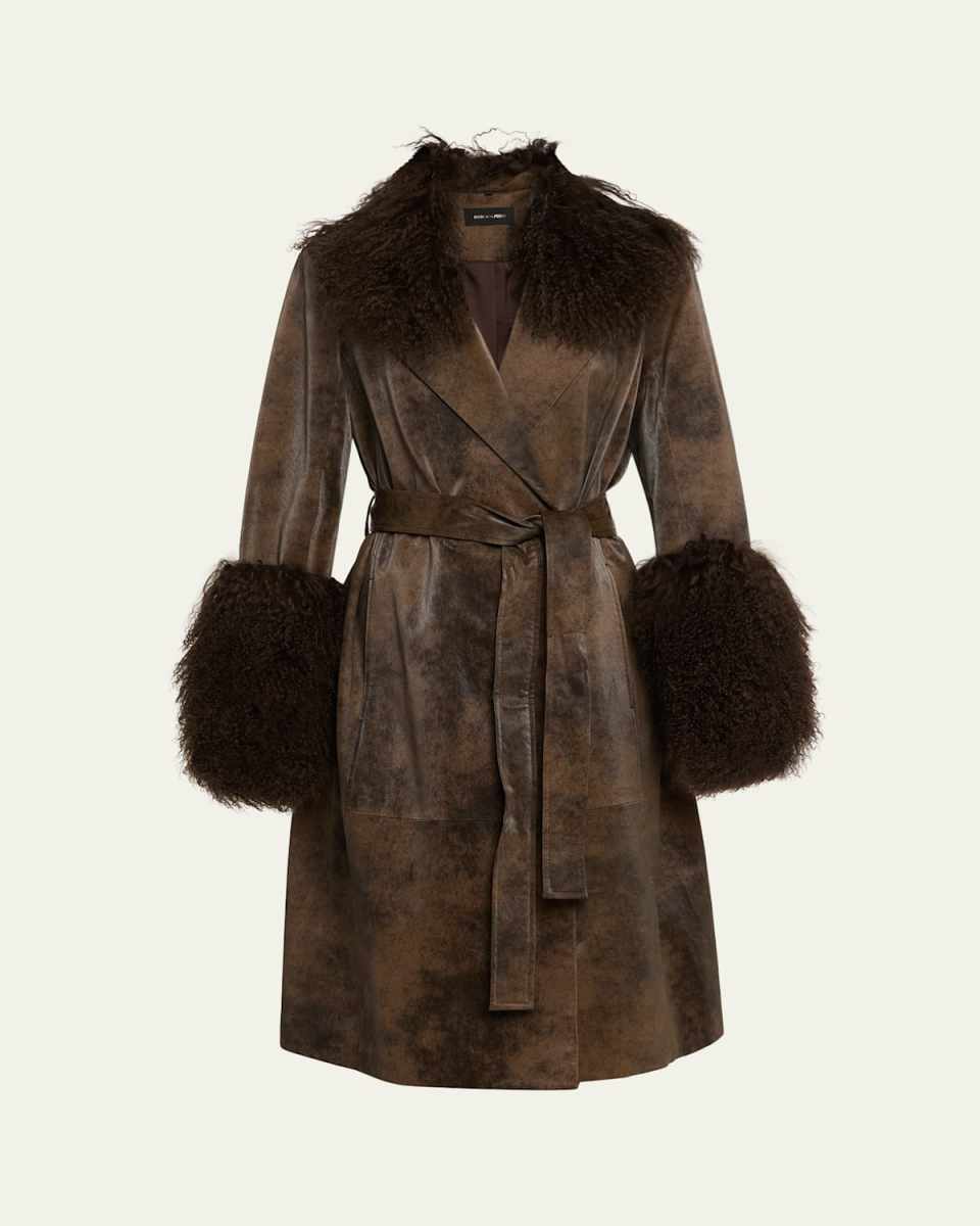 Viv Crinkled Shearling-Trim Coat